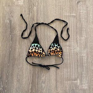 crochet x leopard print bikini top